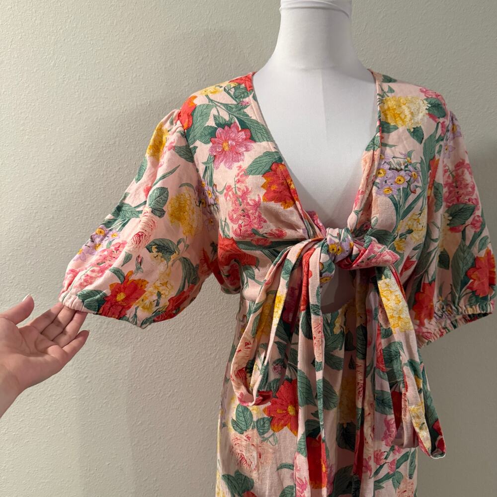 Old Navy Linen Blend Floral Pink Maxi Dress XL Cottage Coquette Resort Garden - Picture 5 of 9